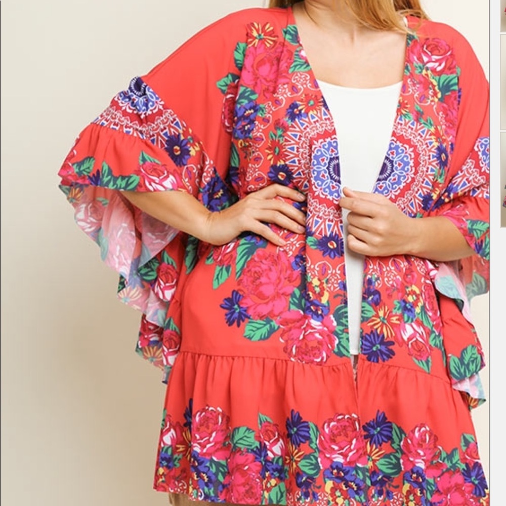 New Umgee Boho pink floral kimono - Picture 2 of 8